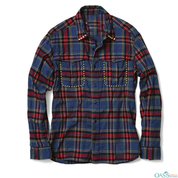 Wholesale Studded Red Blue Flannel Shirt