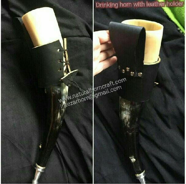 Drinking Horn With Leather Holder
