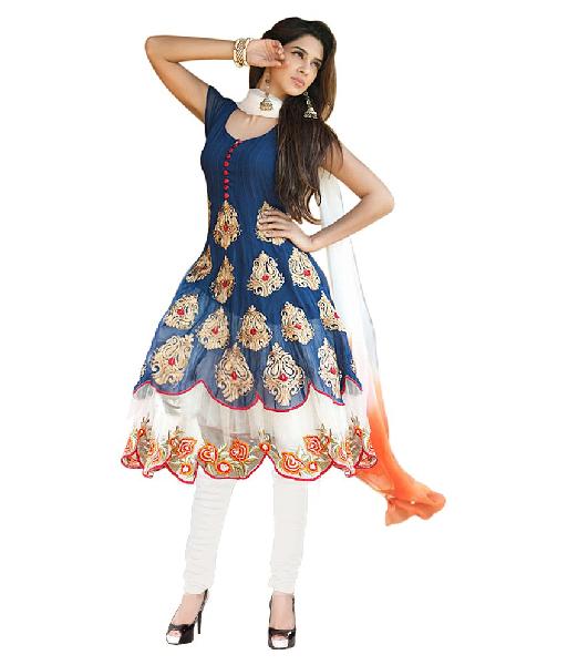 Designer Blue Colour Partywear Unstitched Dress Material With Embroidered Work MFD-25