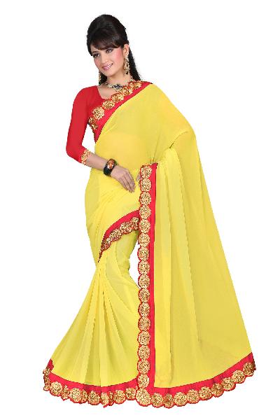 Designer Yellow Colour Lace Border Georgette Saree with Blouse MFS-10