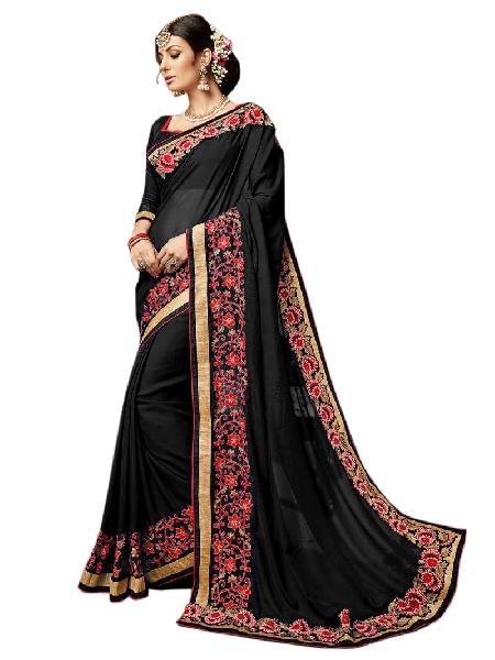 Partywear Black Georgette Saree with Bhagalpuri Silk Blouse MFS-21