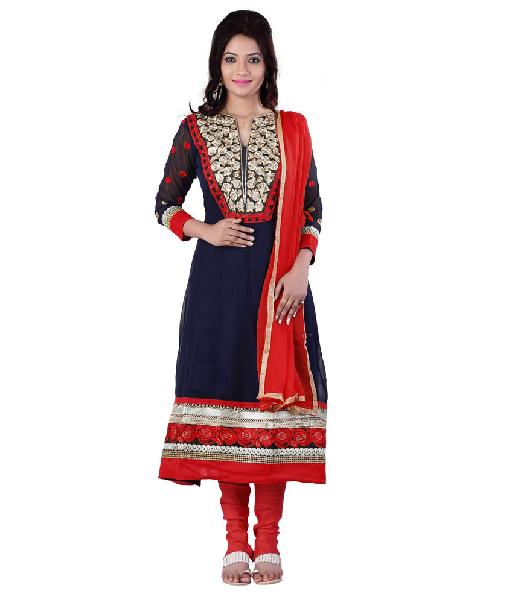 Partywear Unstitched Dress Material With Embroidered Work MFD-7
