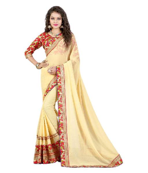 Partywear yellow Georgette Saree with Bhagalpuri Silk Blouse MFS-19