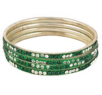 Set of dark green and white stone bangles