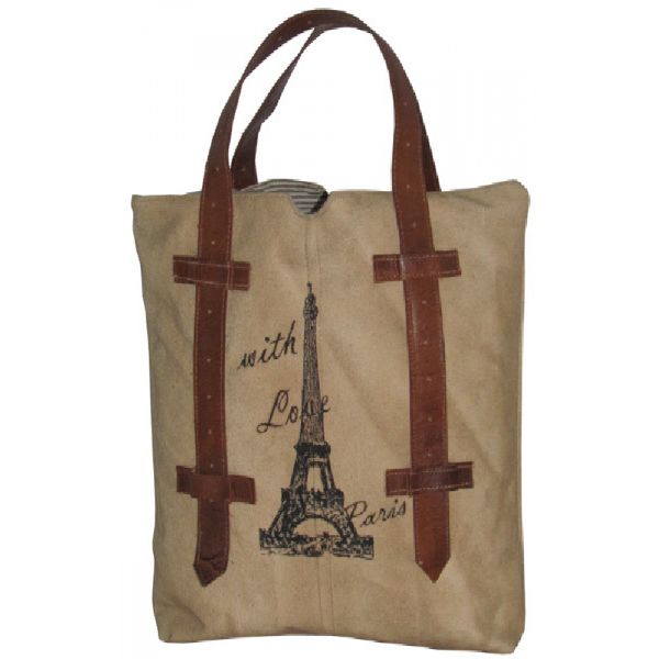 Eiffel Tower Leather Canvas Bag