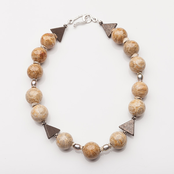 Fossil Coral Triangular Pyrite Necklace