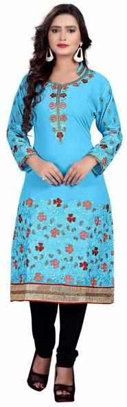 Sky Blue Embroidered Kurtis