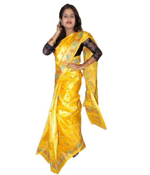 Golden with Coffee Tussar Silk Saree, Gender : Women