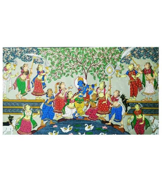 Rasa Leela Pattachitra of Lord Krishna, Color : Multicolour