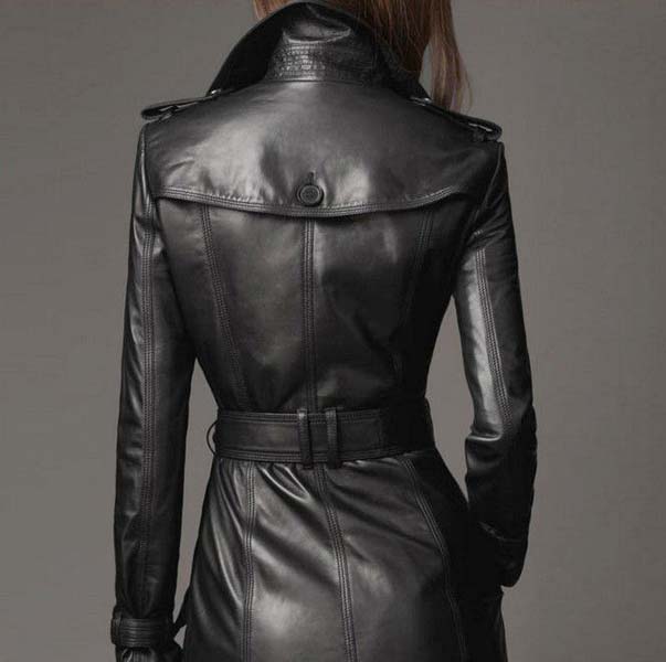 Womens Trench Leather Coat