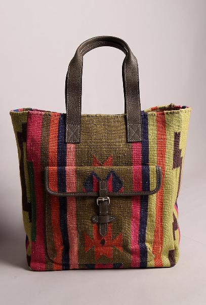 Alda hand-woven punja dhurrie bag, Feature : Handwoven