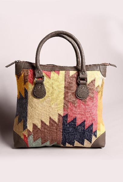 Anu hand-woven punja dhurrie bag, Feature : Handwoven
