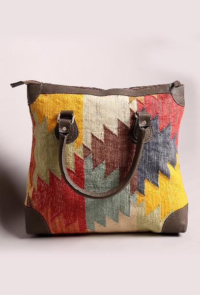 Ash hand-woven punja dhurrie bag, Feature : Handwoven