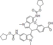 4-(bis(5-(((cyclopentyloxy)carbonyl)amino)-1-methyl-1H-indol-3-yl)methyl)-3-methoxybenzoic acid