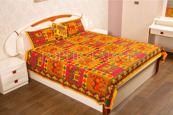 Jaipur Fabric Pure Cotton Bed Sheets, Color : Yellow