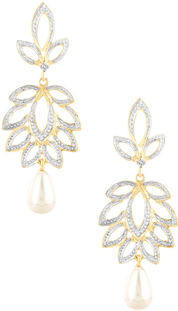 9k Hallmark Gold Earrings with Diamond and Pearl Dangle
