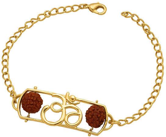 Rudraksh Om Rakhi Cum Bracelet, Color : Gold