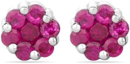 Sterling Silver & Synthetic Ruby Floral Studs