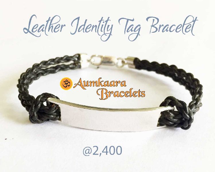 Leather Identity Tag Bracelet, Main Stone : Diamond