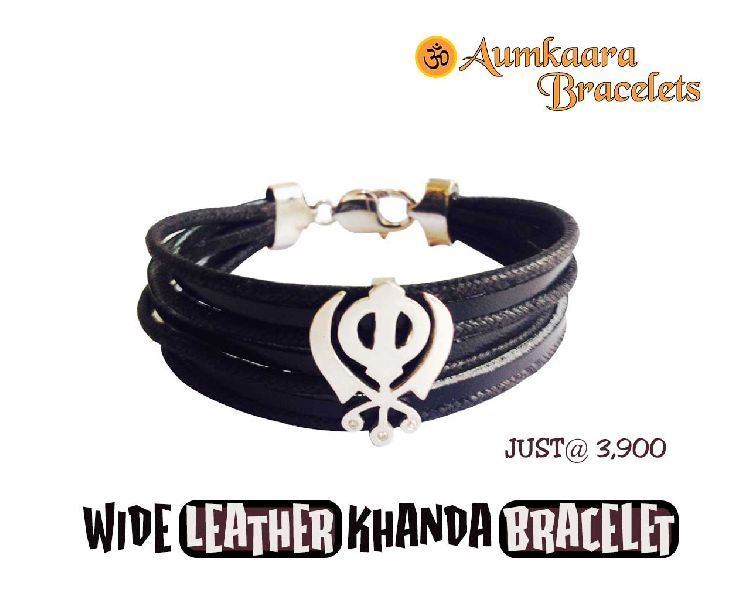 Wide Leather Khanda Bracelet