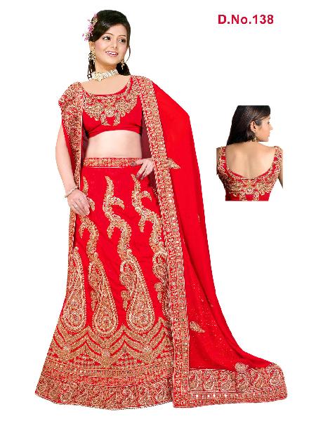 New Red Heavy Embroidered with satan and Banglore Silk Fabric Lahenga Choli