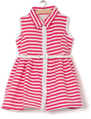 Stripes Cotton Pink Party Dress Sleeveless