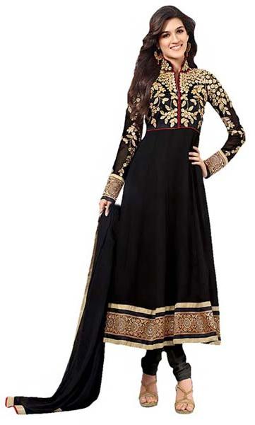 Black Embroidered Unstitched Anarkali Suit