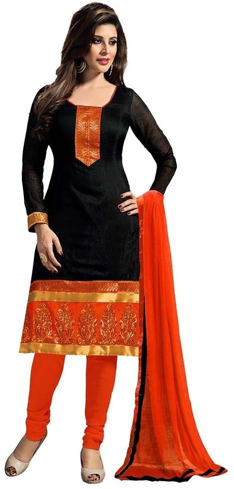 Black chanderi untichhed dress material, Pattern : Embrodary