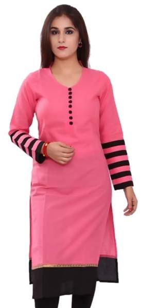 Plain Pink Cotton Unstitched Kurti