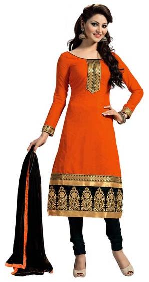 Orange Unstitched Chanderi Suit