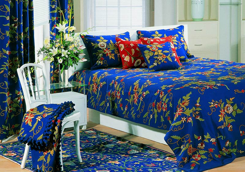 Royal Blue Cotton Fabrics - King, Pattern : Random Flowers