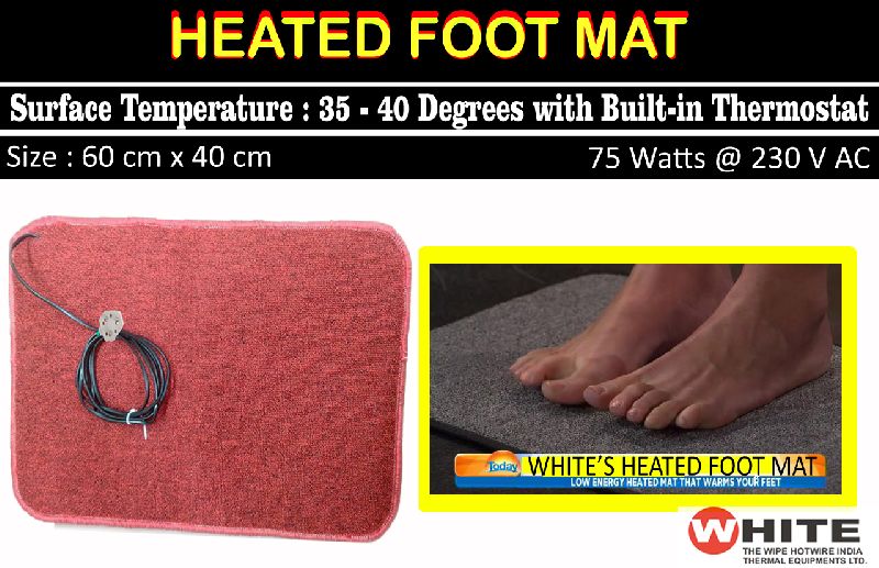 White Soft Carpet 200 Grams Heated Foot Mats, Size : 60x40 cm