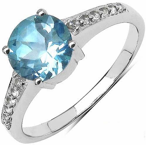 Blue Topaz  CZ Gemstone Ring With 925 Sterling Silver