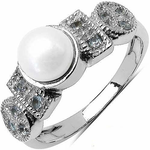 Pearl  Blue Topaz Gemstone Ring With 925 Sterling Silver