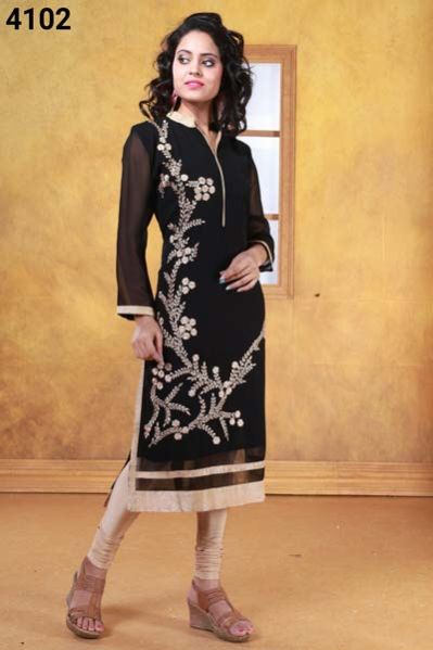 Georgette full sleeve ladies kurti, Color : Black