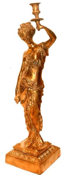 Bronze Lady Candle Holder Statue