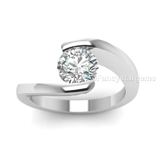 White moissanite solitaire bezel set wedding ring 925 silver