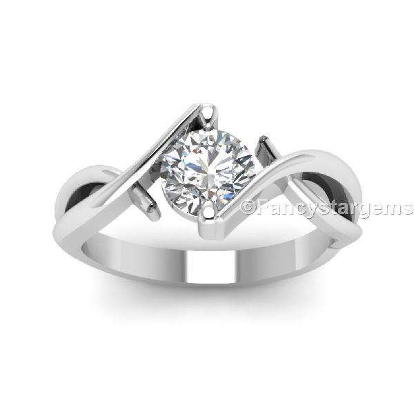 White moissanite solitaire twisted wedding ring made in 925 silver