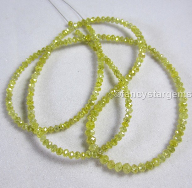 Yellow color loose faceted diamond beads necklace