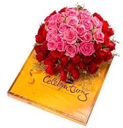 12 Pink Rose Bouquet with Cadbury Celebration