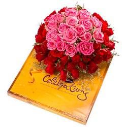 12 Red Rose Bouquet with Cadbury Celebration