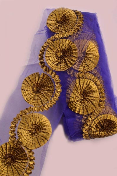 Blue Coloured Golden Gota Embroidered Border