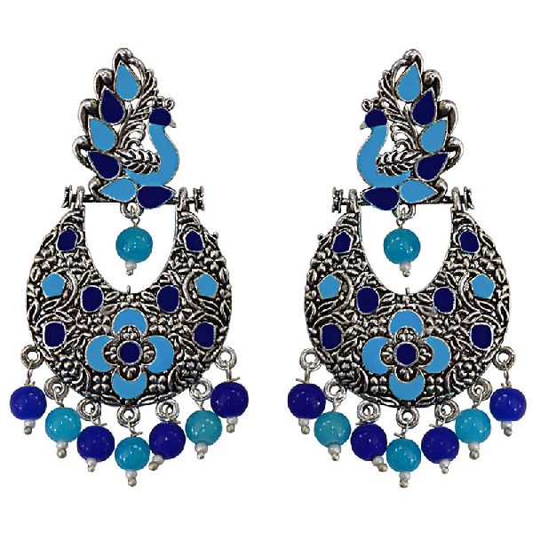 meenakari German Silver Peacock Shape dangler Earrings