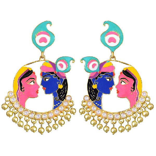 Meenakari Radha Krishna Bali earrings