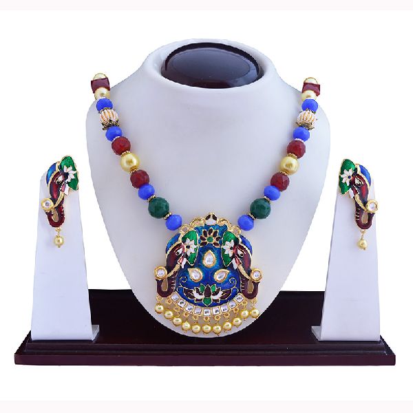 Meenakari Temple jewellery Necklace set, Occasion : Wedding, party, Festival
