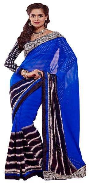 Manjula Blue Black Exclusive Designer Chiffon Saree