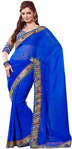 Manjula Blue Exclusive Designer Marble Chiffon Saree