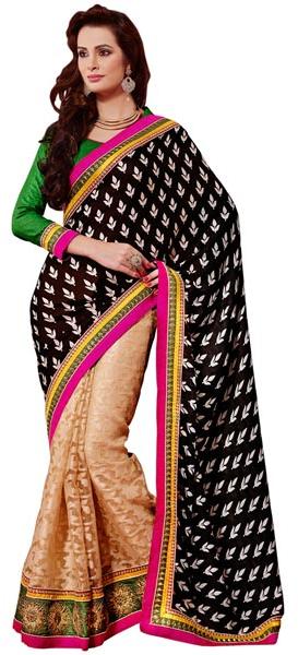 Manjula Designer Crape Jequared Saree, Color : Chikoo