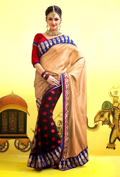 Brown and Saddle Brown Embroidered Party Wear Sarees