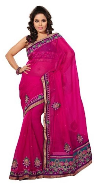 Conforming Evening Wear Magenta Colored Bhagalpuri Silk Saree